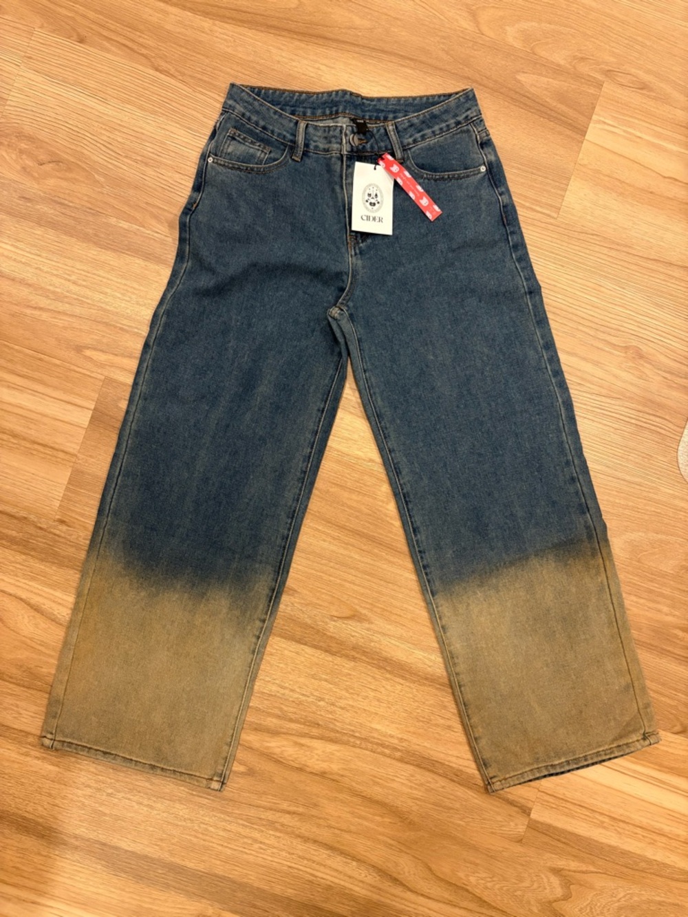 Cider Blue to Tan Dip-Dye Wide-Leg Jeans NWT - small